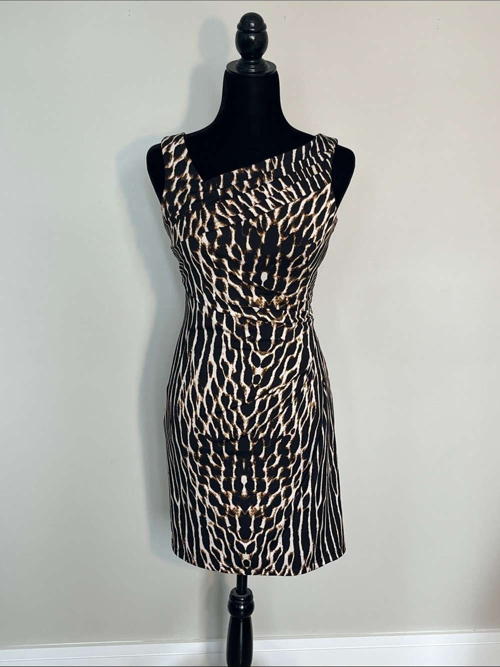 Vince Camuto One-Shoulder Animal Print Dress - Black & Cream